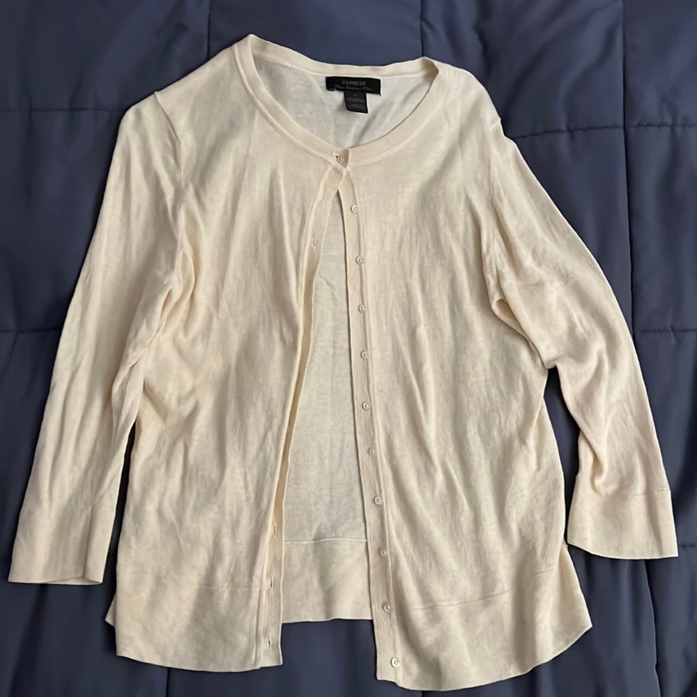 Express Cream Cashmere Blend Button Up Cardigan - M